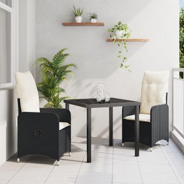 Set de Dining pentru Grădină de 3 Piese cu Perne Negre din Poliratan - Img 1