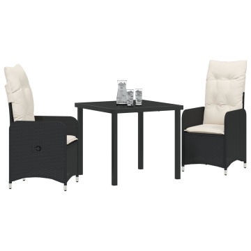 Set de Dining pentru Grădină de 3 Piese cu Perne Negre din Poliratan - Img 3