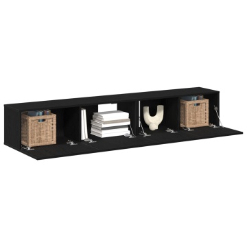 Set de dulap TV 2 piese Negru din lemn laminat - Img 3