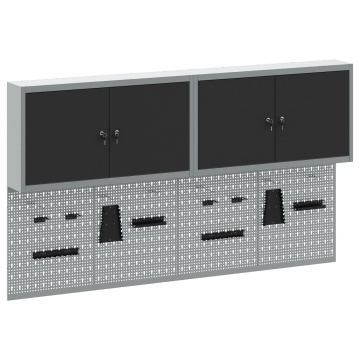 Set de dulapuri și panouri cu cuie de 6 piese montat pe perete Negru Metal - Img 2