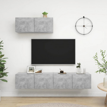 Set de dulapuri TV, 3 piese, gri beton, lemn prelucrat - Img 1