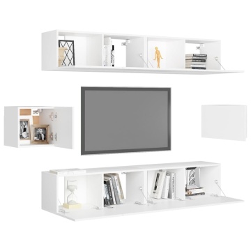 Set de dulapuri TV, 6 piese, alb, lemn prelucrat - Img 3