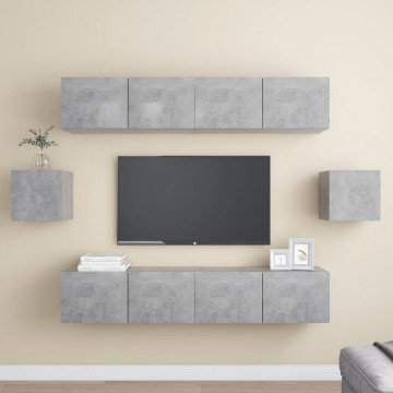Set de dulapuri TV, 6 piese, gri beton, lemn prelucrat - Img 1