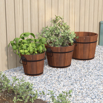 Set de jardiniere tip găleată, 3 piese, lemn masiv de brad - Img 1
