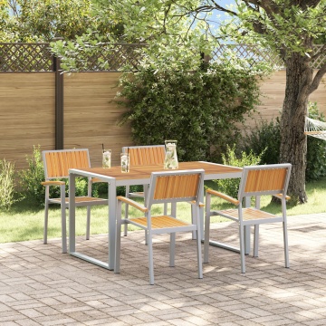 Set de masă 5 piese din lemn solid de acacia și metal - Img 1