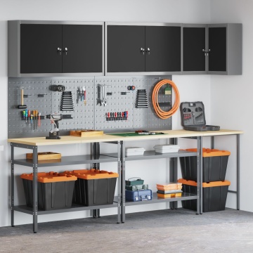 Set de masă pentru depozitare unelte 10 piese Negru Lemn prelucrat și Metal - Img 4