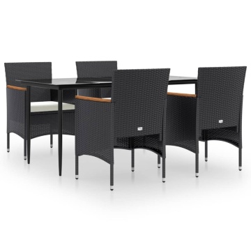 Set de masă pentru grădină, 5 piese, cu perne, negru - Img 2