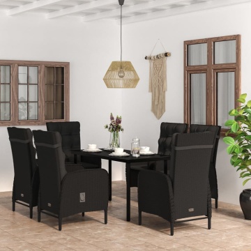 Set de masă pentru grădină, 7 piese, cu perne, negru - Img 1