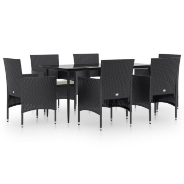 Set de masă pentru grădină, 7 piese, cu perne, negru - Img 2