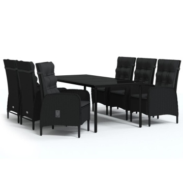 Set de masă pentru grădină, 7 piese, cu perne, negru - Img 2