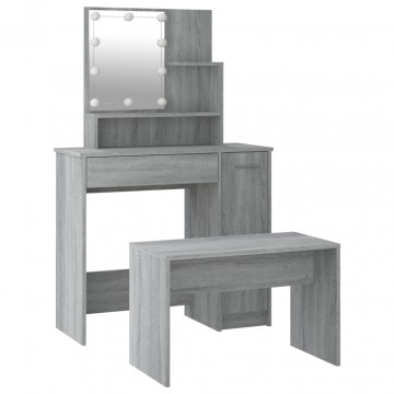 Set de măsuță de toaletă cu LED, sonoma gri, lemn prelucrat - Img 5