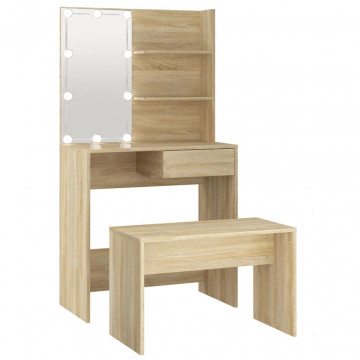 Set de măsuță de toaletă cu LED, stejar sonoma, lemn prelucrat - Img 2