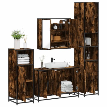 Set de mobilier de baie 4 piese Lemn prelucrat de stejar afumat - Img 1
