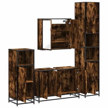 Set de mobilier de baie 4 piese Lemn prelucrat de stejar afumat - Img 5