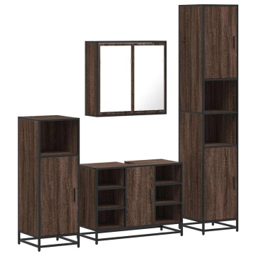 Set de mobilier de baie din 4 piese din lemn de stejar maro - Img 2