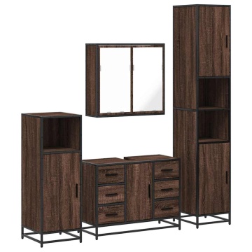 Set de mobilier de baie din 4 piese din lemn de stejar maro - Img 2