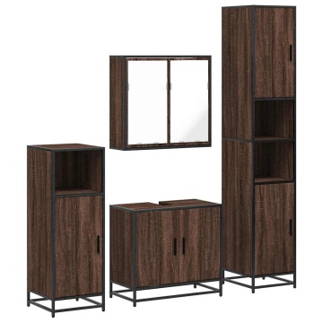 Set de mobilier de baie din 4 piese din lemn de stejar maro - Img 2