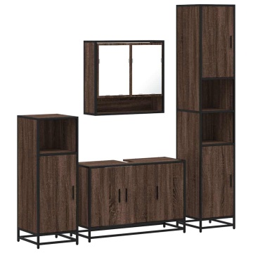 Set de mobilier de baie din 4 piese din lemn de stejar maro - Img 2