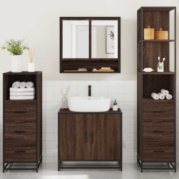 Set de mobilier de baie din 4 piese din lemn de stejar maro - Img 3