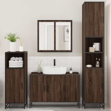 Set de mobilier de baie din 4 piese din lemn de stejar maro - Img 3