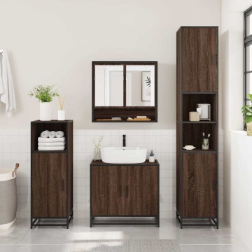 Set de mobilier de baie din 4 piese din lemn de stejar maro - Img 4