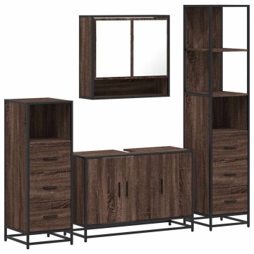 Set de mobilier de baie din 4 piese din lemn de stejar maro - Img 2