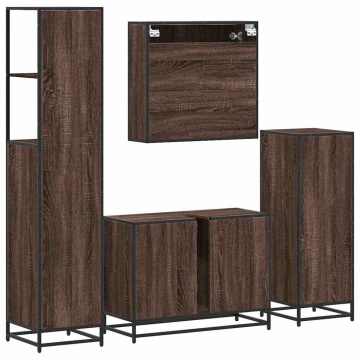 Set de mobilier de baie din 4 piese din lemn de stejar maro - Img 7