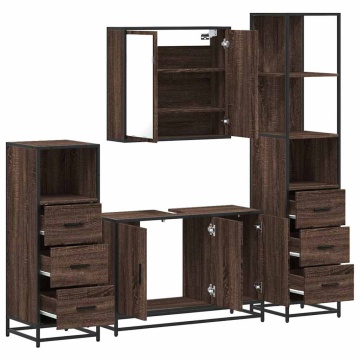 Set de mobilier de baie din 4 piese din lemn de stejar maro - Img 5