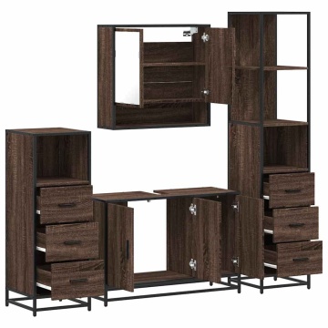 Set de mobilier de baie din 4 piese din lemn de stejar maro - Img 5