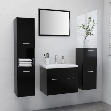 Set de mobilier de baie, negru, lemn prelucrat - Img 1