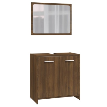 Set de mobilier de baie, stejar maro, lemn prelucrat - Img 2