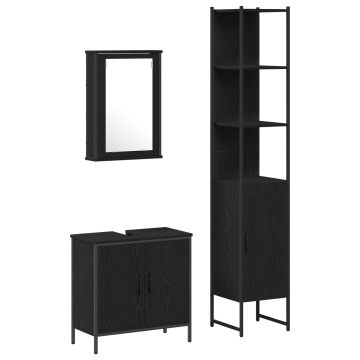 Set de mobilier pentru baie 3 piese Negru stejar din lemn prelucrat - Img 2
