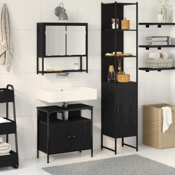 Set de Mobilier pentru Baie 3 Piese Negru Stejar Lemn Stratificat - Img 1