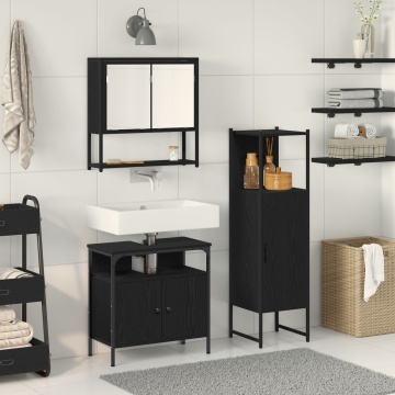 Set de mobilier pentru baie 3 piese stejar negru lemn compus - Img 1