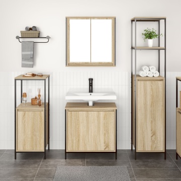 Set de mobilier pentru baie , 3 piese, Stejar Sonoma, lemn prelucrat - Img 4