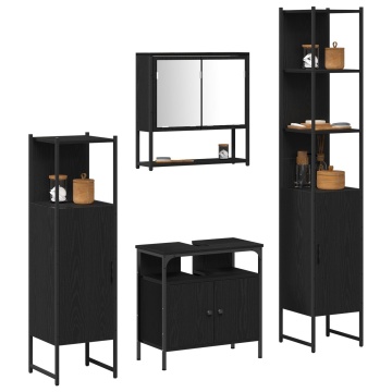 Set de mobilier pentru baie 4 piese din lemn ingineresc stejar negru - Img 3