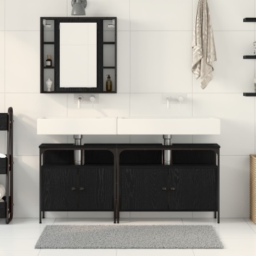 Set de mobilier pentru baie din 3 piese, lemn ingineresc, stejar negru - Img 4