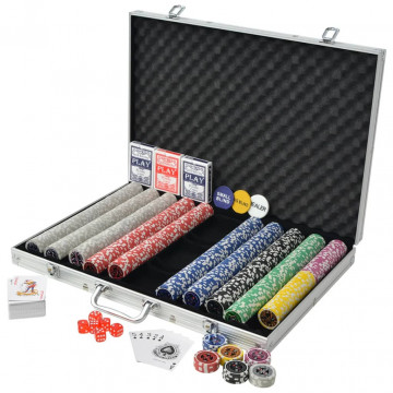 Set de poker cu 1000 de jetoane cu laser din aluminiu - Img 1
