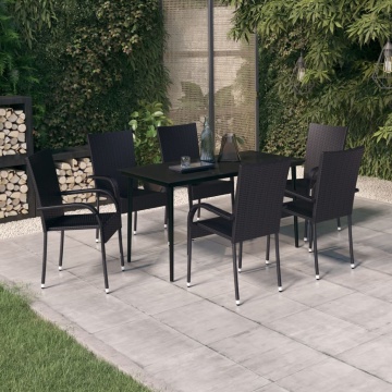 Set de servit masa pentru grădină, 7 piese, negru - Img 1