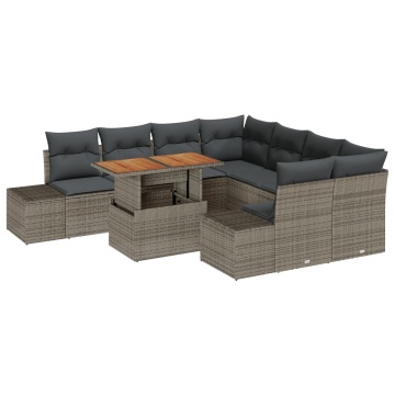 Set de Sofa de Grădină Set de 9 Gri Rattan polimeric - Img 2