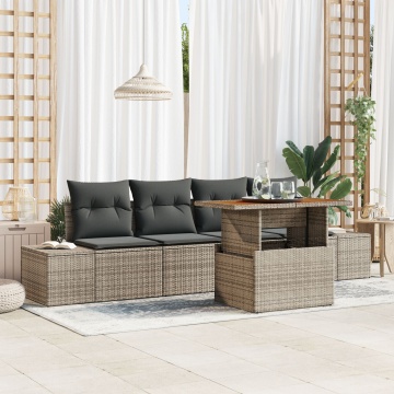 Set de Sofa pentru Grădină Set de 5 Gri, Maro (Ratan) - Img 1