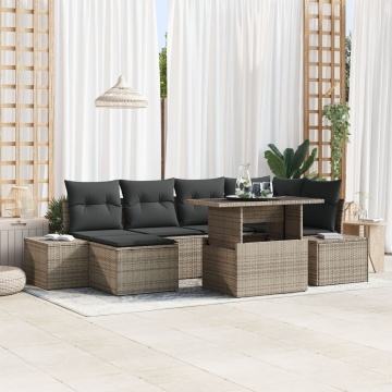 Set de Sofa pentru Grădină Set de 7 Gri Ratan, Perne - Img 1