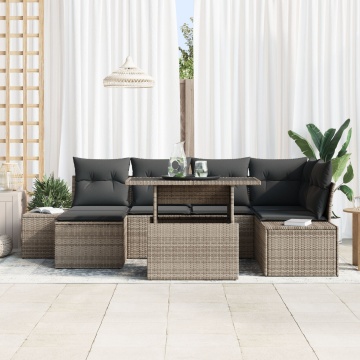 Set de Sofa pentru Grădină Set de 7 Gri Ratan, Perne - Img 3