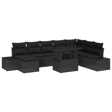 Set de Sofa pentru Grădină Set de 9 Negru - Img 2