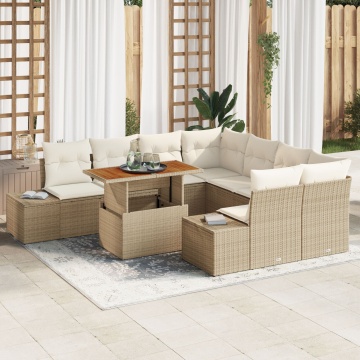 Set de Sofas de Grădină Set de 9 Bej Poliratan - Img 1