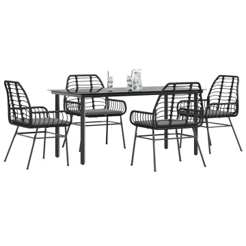 Set de sufragerie de grădină 5 piese neagră Sticlă Poly Rattan - Img 1