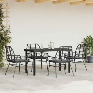 Set de sufragerie de grădină 5 piese neagră Sticlă Poly Rattan - Img 3
