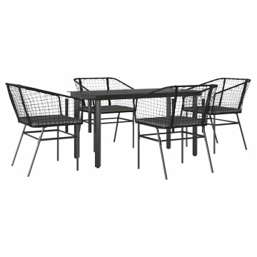 Set de sufragerie de grădină 5 piese neagră Sticlă Poly Rattan - Img 2