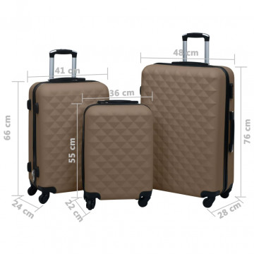Set de valize cu carcasă rigidă, 3 piese, maro, ABS - Img 6
