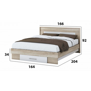 Set dormitor Beta, sonoma/alb, dulap 120 cm, pat 160x200 cm, 2 noptiere, comoda - Img 7